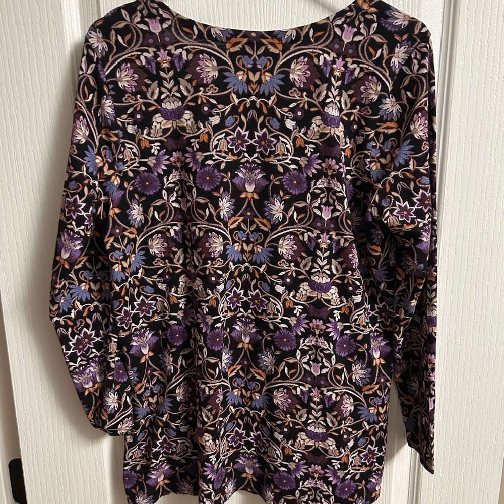 J. Jill Purple and Black Floral Long Sleeve Top - Picture 4 of 6